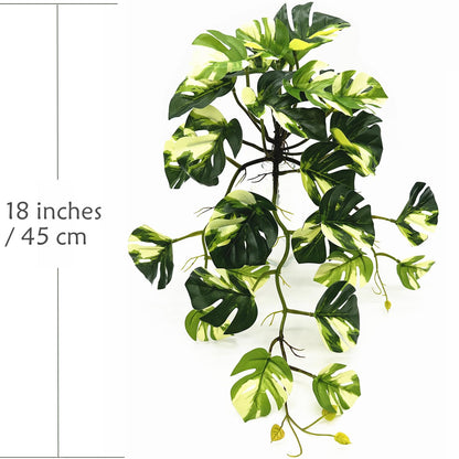Fake Plants Hanging Small Faux Potted Ivy Vine Artificial Monstera Mini Faux Tropical Plants Greenery for Bathroom Office Table Pot Indoor Outdoor Decor Windowsill Shelf DIY Decoration - White 2 Pack