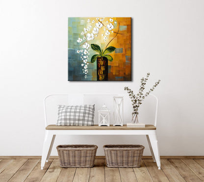 Wieco Art Beauty of Life 100% Hand-Painted Modern Flower Artwork Abstract Floral Oil Paintings on Canvas Wall Art for Home Decorations Wall Decor 24 by 24 inch