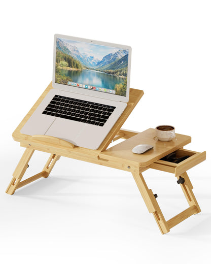 Bamboo Lap Desk,Adjustable Bed Desk with 4 Angle Options and Folding Design,Laptop Stand for Bed,Writing,Office Work,Drawing,Sofa & Travel