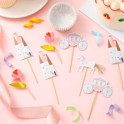 Humyoun 48 Pcs/24 Sets Unicorn Princess Cupcake Toppers Kit Includes 24 Cupcake Toppers and 24 Floral Cake Cup Unicorn Theme Party Supplies for Birthday Wedding Princess Theme Party Baby Showers