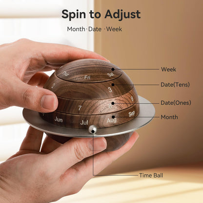 Mayhas Rotating Wooden Calendar - Walnut Wood Detachable Planetary Desk Calendar, Spherical Perpetual Calendar for Home & Office Decor, Unique Gift Idea(02 Walnut).