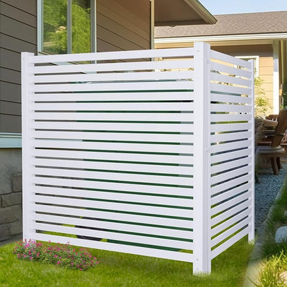 48" W X 48" H Air Conditioner Fence Trash Can Fence 48" W X 48" H Pool Equipment Enclosure Vinyl Privacy Fence Outdoor No Dig Privacy Fence 2 Panels with Metal Stake, White
