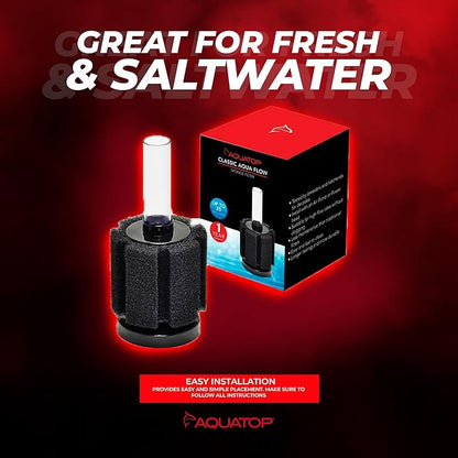Aquatop Internal Sponge Filter for Aquariums – Suitable for Tanks Up to 25 Gallons, Freshwater and Saltwater Use, Compatible with Air Pumps or Powerheads