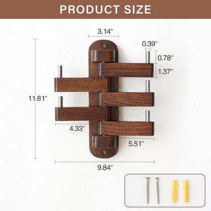 TRWISWDC Swivel Coat Rack Oak Coat Hooks, Wood Wall Hooks with 5 Swivel Foldable Arms, 12'' Length Wall Coat Rack Hat Hooks for Bathroom Entryway Bedroom Office Kitchen, Heavy Duty (Walnut)