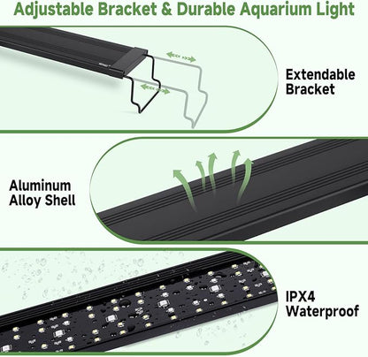 hygger LED Aquarium Light with Timer, 15W Full Spectrum Fish Tank Plant Growth Lamp, 24 H Remote Control, Adjustable Brightness & 10 Colors, Extendable Bracket, Power-Off Memory, Fits 12-18 Inch Tank