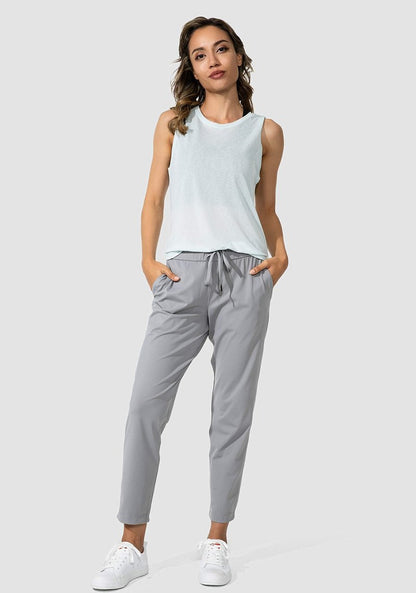 G Gradual Women's Pants with Deep Pockets 7/8 Stretch Sweatpants for Women Athletic, Golf, Lounge, Work (Light Grey, Large)