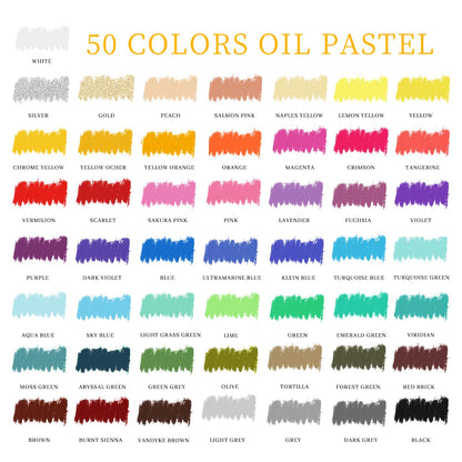 Artecho Oil Pastels Set of 50 Colors (8 x 60 mm), Soft Oil Pastels for Art Painting, Drawing, Blending, Art Supplies for Artists, Teachers
