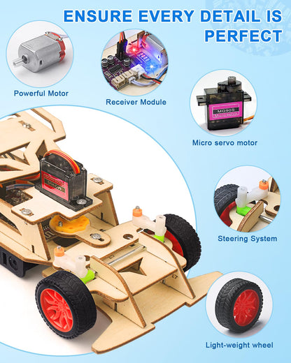 Poraxy STEM Kits for Kids 8-10, STEM Toys for Boys Ages 8-13, Remote Control Car, Wooden 3D Puzzles Science Kits 8-12 Projects Building Model, Birthday Gifts for 9 11 14 Year Old Teen Boys Girls
