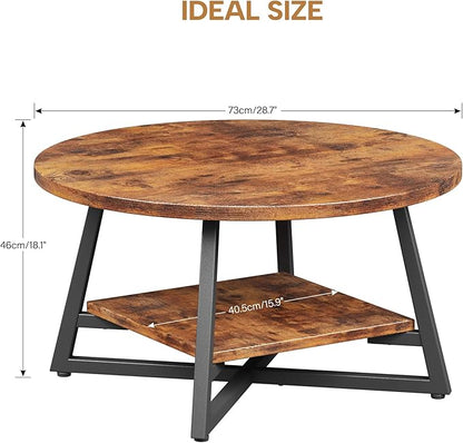 Round Coffee Table, Small Circle Coffee Table with Storage, Modern Wood Round Center Table for Living Room, Home Office, Small Space, Easy Assembly, Rustic Brown