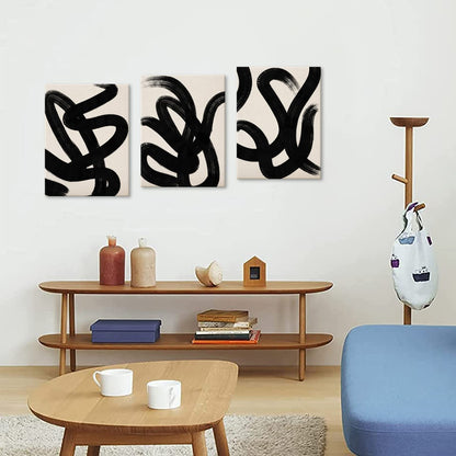 arteWOODS Wall Art Canvas Set Abstract Lines Pictures Modern Mid Century Boho Wall Decor Minimalist Abstract Black Stroke Lines Canvas Painting Artwork Living Room Bedroom Home Office 12"x16" Set of 3