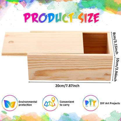Suzile 6 Pcs Unfinished Wood Boxes with Slide Lid, 7.87 x 3.94 x 3.15 Inches Rectangle Wooden Small Gift Box for Craft DIY Jewelry Bead Organizer(Wood Color)