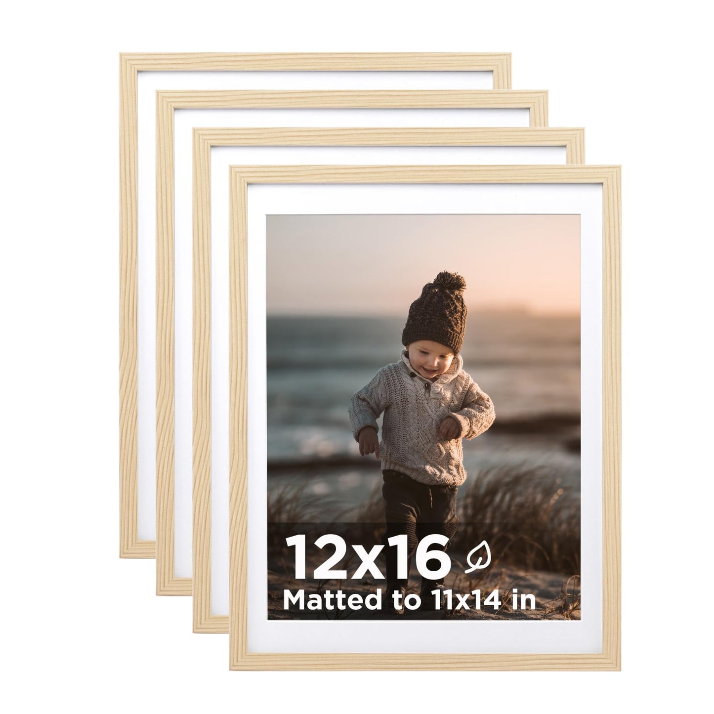 KINLINK 12x16 Picture Frame Wood Grain, Wooden 16x12 Photo Frames with Plexiglass for 11x14 Picture with Mat or 12x16 Without Mat, Perfect for Art Wall and Tabletop Display 12 x 16 frame Set of 4