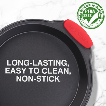 Nutrichef Non Stick Round Cake Pan, Kitchen Essential Metal Bakeware with Silicone Handles, Durable, Easy-to-Clean, Dishwasher Safe, PFOA, PFOS, PTFE Free, 9.68 Inch Baking Pan With Silicone Coating
