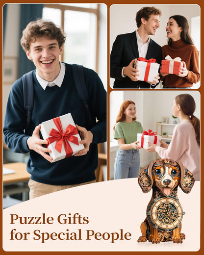 3D Wooden Puzzles for Adults, Dachshund Clock with Pendulum Model Kit, 3D Puzzles for Adults Room Home Decor DIY Wall Clock Kit, Holiday Birthday Christmas Day Gifts for Men Women Teens