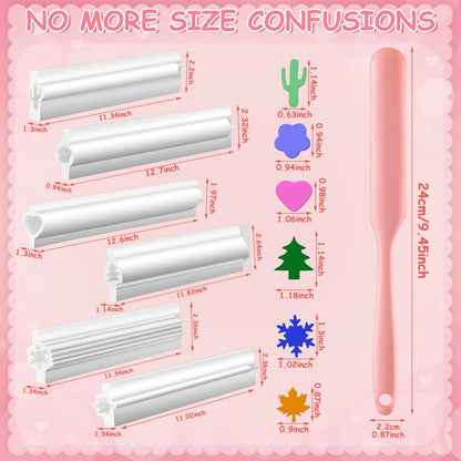 Ninehaoou Large Silicone Soap Mold Set, 6 Long Tube Column Molds for Embed Soaps, 12-inch Inserts (6 Shapes), 3 Spatulas and 12 Binder Clips(Seasonal)