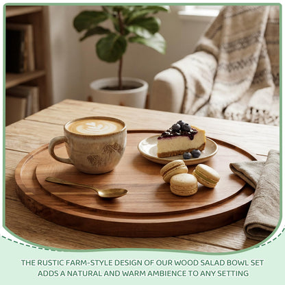 Geiserailie 16" Extra Large Acacia Wood Salad Bowl Set, 2-in-1 Wooden Serving Bowl & Charcuterie Board with Lid, Includes Spoon & Fork, Ideal for Party, Pasta, Fruit, Wedding Housewarming Gift