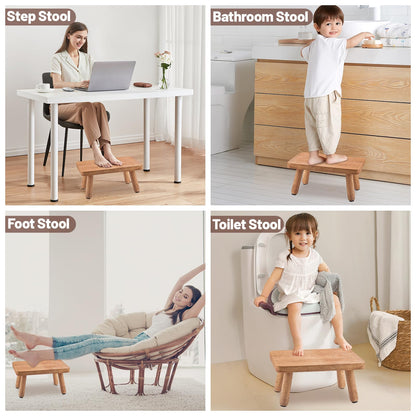 Wooden Step Stool for Adults Seniors, Anti-Slip One Step Stools, Heavy Duty Stepping Stools Kitchen Step Stool with 500lbs Capacity for Office, Bedroom, Kitchen, Bathroom