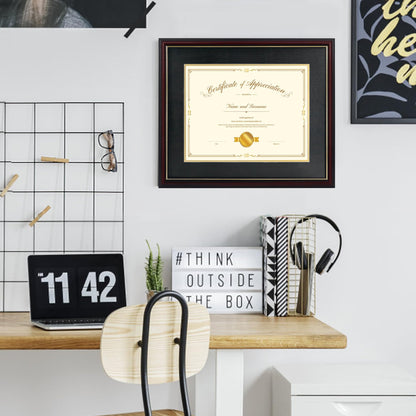 Hodeframe 15x18 Document Frame for 11x14 Diploma/Certificate/Picture, Black Gold & Burgundy Color Includes Double Mat and UV Protection Acrylic (Black Over Gold Double Mat, 1-Pack)