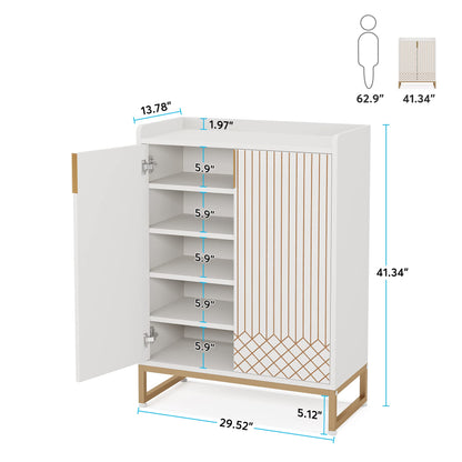 Tribesigns Shoe Cabinet with Doors, 5 Tiers Shoe Storage Cabinet for Entryway, 25 Pairs Wooden Shoe Cabinets, Modern Shoe Organizer Storage for Living Room, Bedroom, Hallway, Closet, White