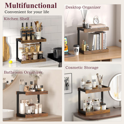 MARTY 2 Tier Spice Rack Organizer for Countertop, 15.8''L Coffee Station/Bathroom Organizer Countertop, Counter Shelf Desktop Storage Organizer for Kitchen, Bedroom, Office (Black)