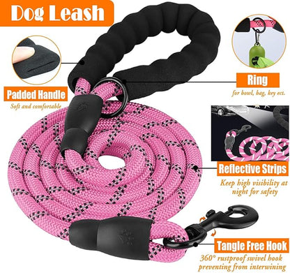 LOBEVE No Pull Dog Harness, Collar & Leash Set | Includes Dog Seat Belt, Collapsible Bowls & Poop Bag Dispenser. Ideal for Training, Walking, Hiking. Fits Small to Large Dogs(Pink-XL)
