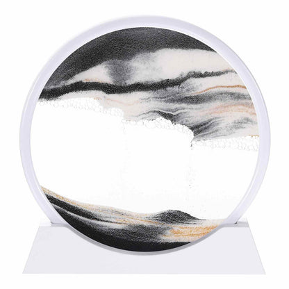HEARTOOL Moving Sand Art Picture 12" Round Tempered Glass 3D Liquid Motion Deep Sea Flowing Sand Scene with Display Frame Perfect for Desktop & Office & Work Decoration (Black)