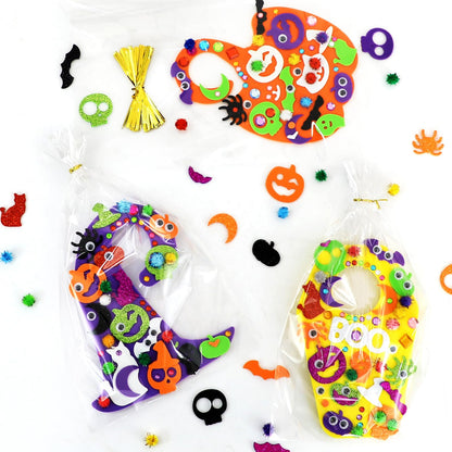 24 Set Halloween Craft Kits DIY Halloween Doorknob Hanger Decorations Fall Arts & Crafts Supplies, Halloween Pumpkin Bat Ghost Monster Foam Stickers for Classroom Gift Party Favors Activities