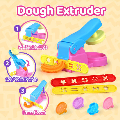 Playdough Tools Sets for Kids, 35Pcs Clay and Dough Tools Accessories Set with Silicone Mat & Storage Box, 3D Dino Molds, Animal Cutters, Dough Extruder, Rolling Pins for Educational Play Activities