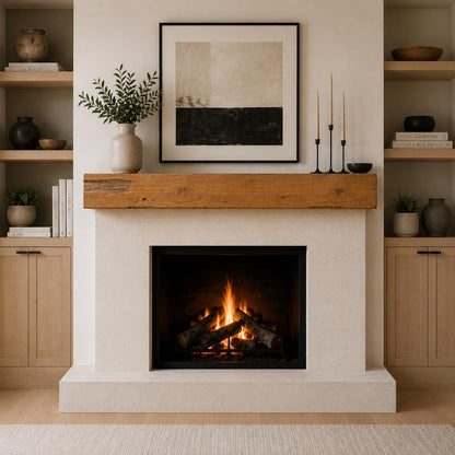 Urbandi Fireplace Mantel, Distressed, Rustic, Floating Shelf, Modern, Real Wood. (48Lx6Hx8D, Brown)