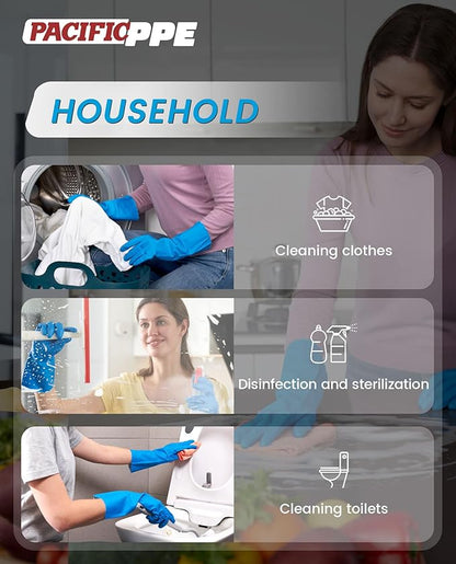 PACIFIC PPE 2 Pairs Reusable Dishwashing Cleaning Gloves with Latex Free, Cotton Lining, Kitchen Gloves, Blue, Small
