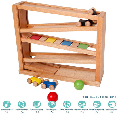 Wooden Ramp Racer. Race Track for Toddlers and 3 Wood Cars and 2 Balls,Toddler Toys for 1 2 3 Year Old Boy and Girl Gifts