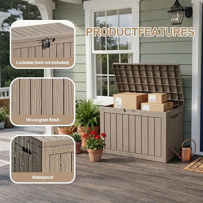 50 Gallon Package Delivery Boxes for Outside, Package Delivery Box with Lockable Secure, Waterproof for Garden, Backyard, Patio & Lawn, Grey