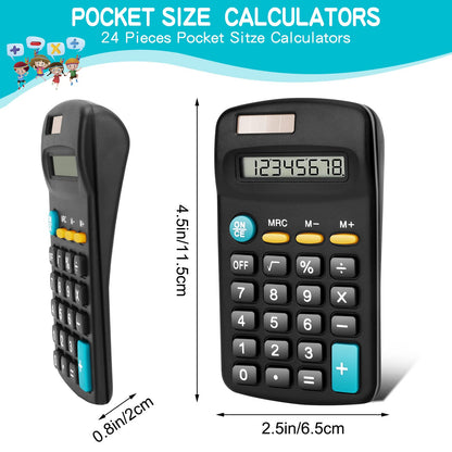 Riccioney 24 Pack Basic Mini Calculators - 8 Digit Display, Solar Battery & AC Power, Handheld for Office, School & Home