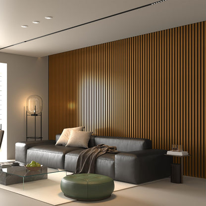 Art3d 2pcs-104 x 15.75in Slat Acoustic Panel for Wall and Ceiling, 3D Fluted Sound Absorbing Panel with Wood Finish, Teak