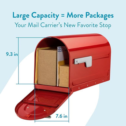 Architectural Mailboxes 7900-7R-SR Boulder Mailbox, Red | Galvanized steel build for outside with rust-resistant powder-coat finish and a magnetic door closure. USPS approved.