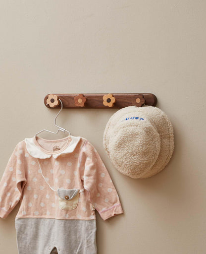 Kids Coat Rack Wall Mount - Wood Cute Flower Coat Hooks for Hanging Clothes,Purse,Robe,Towels,Backpack,Modern Decorative Walnut Wall hooks Heavy Duty Hanger for Girls Nursery,Bathroom,Entryway&Bedroom
