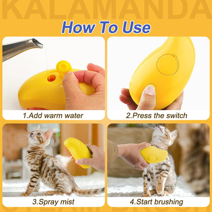 Cat Steam Brush, 3 in 1 Pet Steamy Brush, Silicone Grooming Comb with Steam, Pet Hair Remover Misting Comb for Indoor Cats Dogs(Mango Yellow/Green)