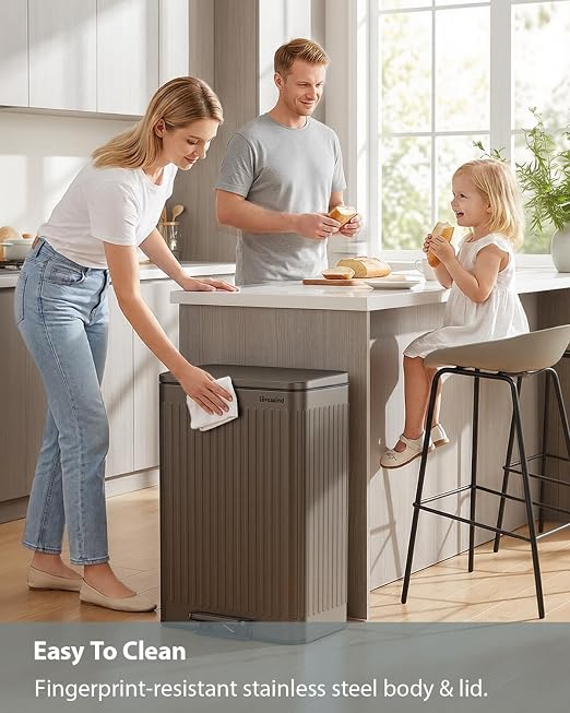 Lovewind Kitchen Trash Can, 18.5 Gallon / 70L Large Kitchen Garbage Can with Soft Close Lid – Pet Resistant, Removable Inner Bucket, Stainless Steel Trash Bin Perfect for Big Families, Brown