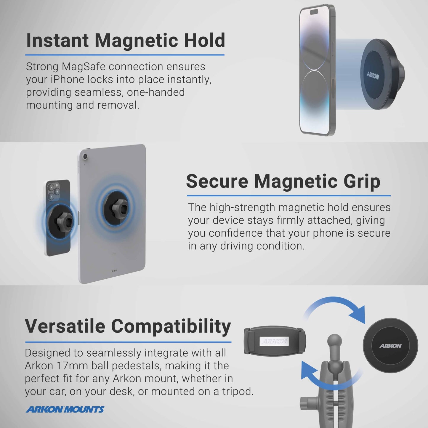 ARKON Mounts Car Vent Phone Mount | 20 Powerful Magnets | Quick 360° Rotation | Stable Vent Mount | Magnetic Phone Holder for Car | Compatible with iPhone, Galaxy, Note, Pixel, & More