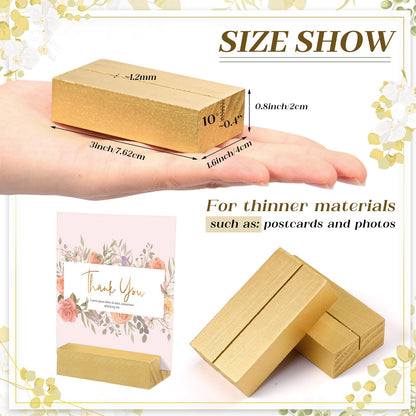 Zonon 12 Pcs Wood Place Card Holders Wooden Table Number Holder Stands Name for Wedding Party Events Exhibition Decoration Office Restaurant Business(Card,Gold,3 x 1.6 x 0.8 Inch)