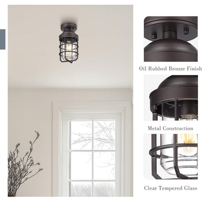 Emliviar Semi Flush Mount Ceiling Light Fixtures, 2 Pack, Oil Rubbed Bronze, Clear Tempered Glass Shade, Model GE255LF-2PK ORB