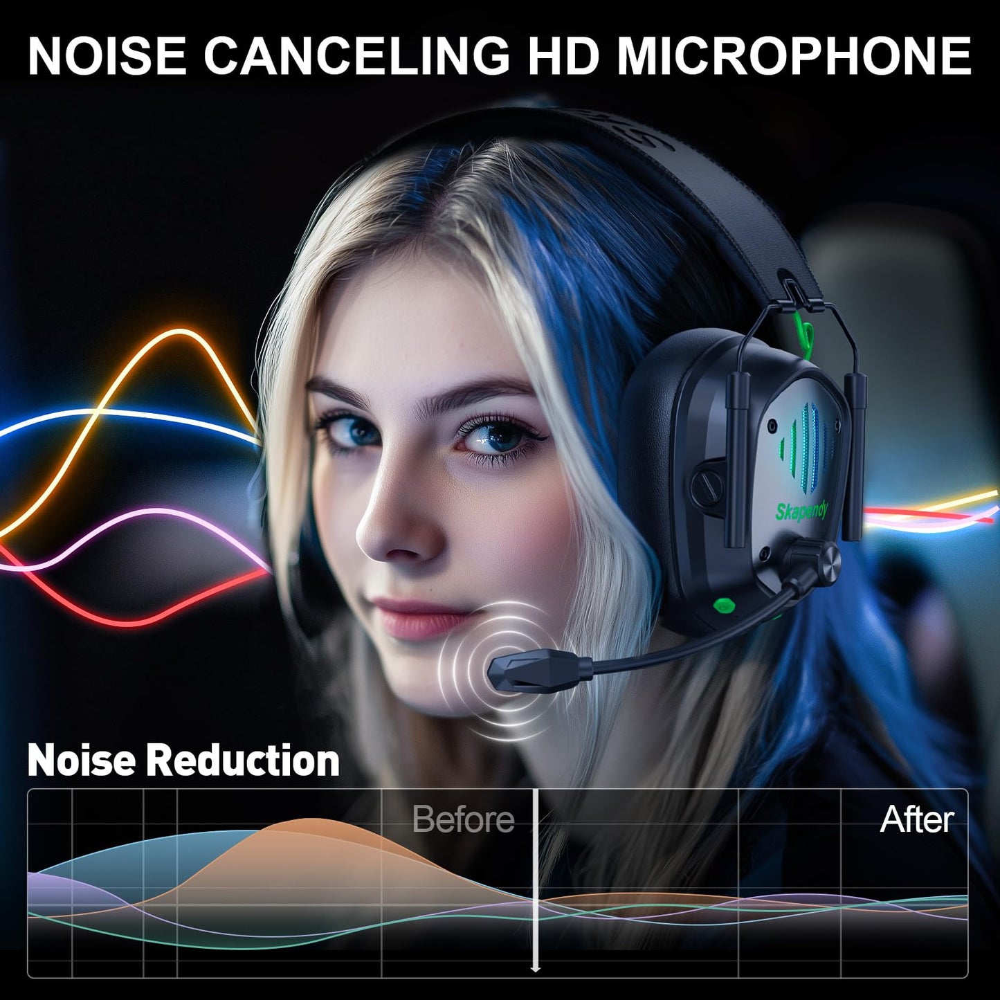 SKAPENDY Wireless Gaming Headset for PS5, PS4, PC, Switch – 2.4GHz & Bluetooth Gaming Headphones with Mic, 3D Stereo Surround Sound, 20ms Low Latency, ENC Noise Canceling, RGB Light, 50H Battery