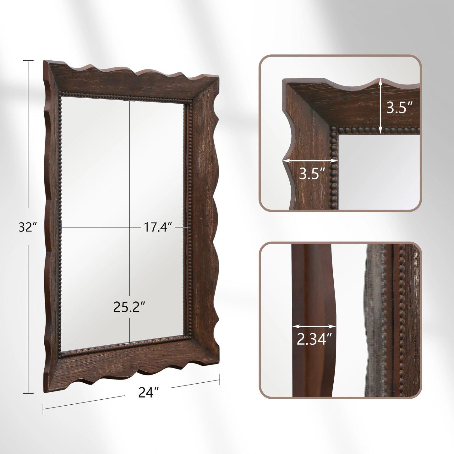 Besdomus Rustic Wooden Framed Mirror: 24" x 32" Dark Brown Wood Bathroom Mirror for Wall - Vertical or Horizontal Hanging for Bathroom/Vanity/Entryway - Ideal for Farmhouse Style Lovers