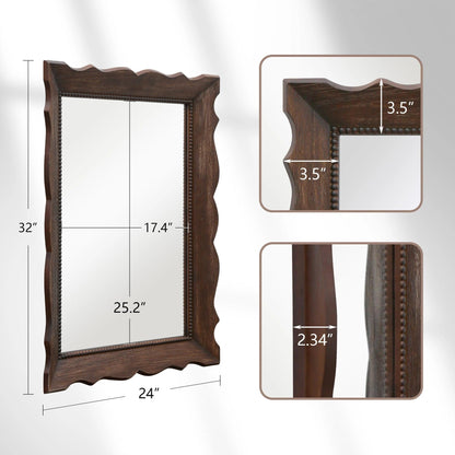 Besdomus Rustic Wooden Framed Mirror: 24" x 32" Dark Brown Wood Bathroom Mirror for Wall - Vertical or Horizontal Hanging for Bathroom/Vanity/Entryway - Ideal for Farmhouse Style Lovers
