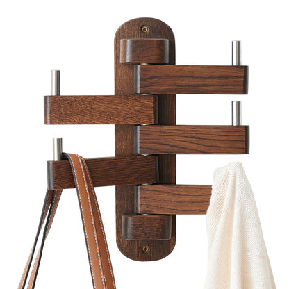 TRWISWDC Swivel Coat Rack Oak Coat Hooks, Wood Wall Hooks with 5 Swivel Foldable Arms, 12'' Length Wall Coat Rack Hat Hooks for Bathroom Entryway Bedroom Office Kitchen, Heavy Duty (Walnut)
