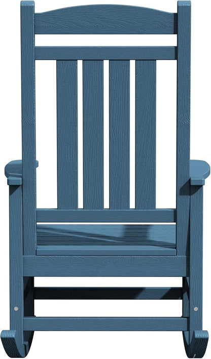 KINGYES Oversized Outdoor Rocking Chair Set of 4, High Density Polyethylene Patio Rocking Chairs with 330lbs Support for Adults, Navy