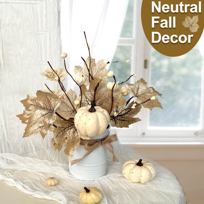 2 Pack 12" Fall Decorations Fall Centerpieces for Tables Potted White Maple Arrangement in Metal Pot White Pumpkin Berried Autumn Thanksgiving Decorations for Home Table Kitchen Office Farmhouse Decor