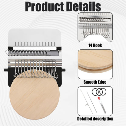 FdcZeyxior Knitting Loom Kit, Mini Darning Loom for Beginners, 14 Hooks Portable Weaving Tool Set for Jeans, Socks & Clothes Repair