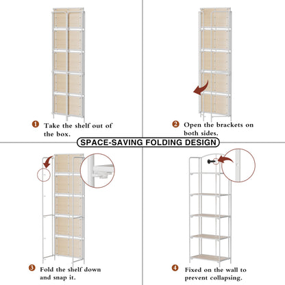 Crofy No Assembly Folding Bookshelf for Living Room, 5 Tier White Collapsible Book Shelf for Home Office, Portable Bookcase Storage Organizer