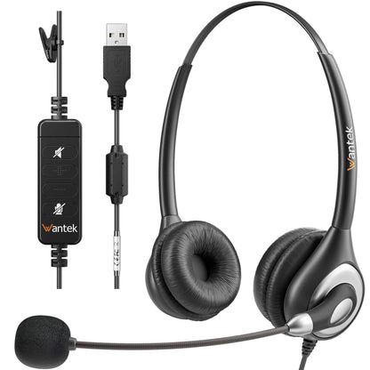 Wantek Corded USB Headset with Microphone Noise Cancelling & in-line Controls, Computer Headphones for Laptop PC Skype Zoom Webinar Classroom Home Office Business, Clear Chat, Ultra Comfort(UC602)